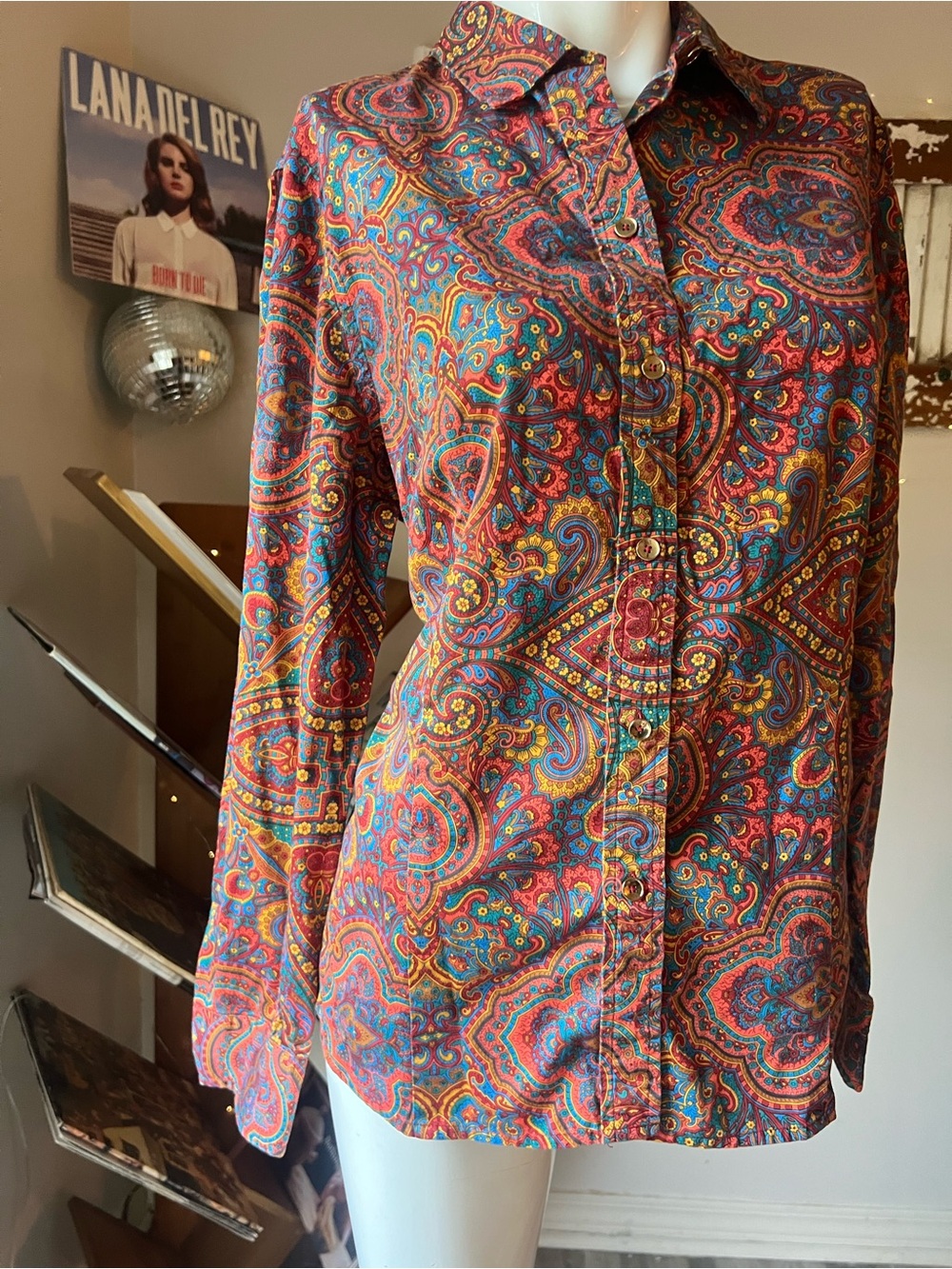 Jones New York Signature Paisley Button Down Shirt Large Colorful Boho